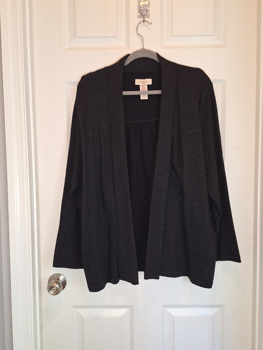 Covington Black Sparkle Open-Front Lightweight Knit Blazer Jacket